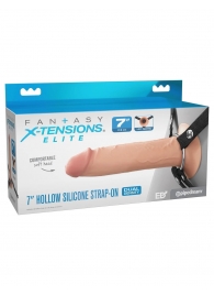 Телесный полый страпон на черных ремнях Hollow Silicone Strap-on - 17,8 см. - Pipedream - купить с доставкой в Томске