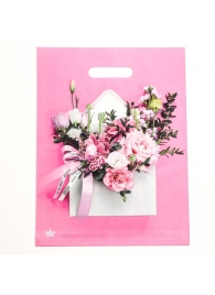 Розовый пакет с цветочным принтом и вырубной ручкой (40х31 см) - Сима-Ленд - купить с доставкой в Томске