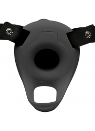 Черный полый страпон с вибрацией 2’’ Erection 28X Smooth Vibrating Silicone Penis Sheath - XR Brands - купить с доставкой в Томске