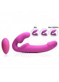 Розовый безремневой страпон с вибрацией и функцией расширения Inflatable Ergo-Fit Strapless Strap-On - XR Brands - купить с доставкой в Томске
