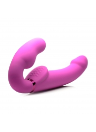 Розовый безремневой страпон с вибрацией и функцией расширения Inflatable Ergo-Fit Strapless Strap-On - XR Brands - купить с доставкой в Томске