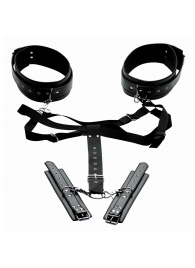 Черная бондажная система Acquire Easy Access Thigh Harness with Wrist Cuffs - XR Brands - купить с доставкой в Томске