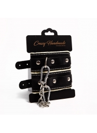 Черные скругленные наручники с мягкой бежевой подкладкой - Crazy Handmade - купить с доставкой в Томске