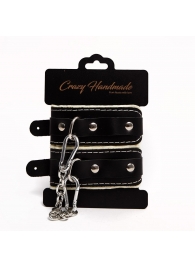 Черные скругленные наручники с мягкой бежевой подкладкой - Crazy Handmade - купить с доставкой в Томске