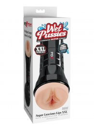 Телесный мастурбатор-вагина в черной колбе Super Luscious Lips XXL - Pipedream - в Томске купить с доставкой