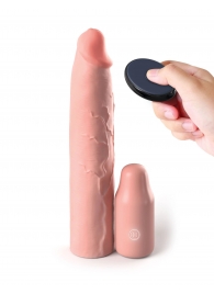 Телесная вибронасадка на член 3  Vibrating Mega X-tension with Remote - 22,9 см. - Pipedream - в Томске купить с доставкой