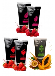 Набор из 5 съедобных лубрикантов JUJU (клубника х 2, малина х 2, тропические фрукты) - JuJu - купить с доставкой в Томске