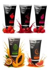 Набор из 5 съедобных лубрикантов JUJU (клубника, малина, тропические фрукты, вишня, грейпфрут) - JuJu - купить с доставкой в Томске Набор из 5 съедобных лубрикантов JUJU (клубника, малина, тропические фрукты, вишня, грейпфрут) - JuJu - купить с доставкой в Томске