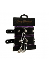 Черно-фиолетовые скругленные наручники с мягкой подкладкой - Crazy Handmade - купить с доставкой в Томске Черно-фиолетовые скругленные наручники с мягкой подкладкой - Crazy Handmade - купить с доставкой в Томске