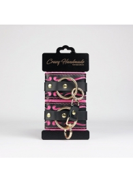 Черные кожаные наручники с розовой строчкой - Crazy Handmade - купить с доставкой в Томске Черные кожаные наручники с розовой строчкой - Crazy Handmade - купить с доставкой в Томске