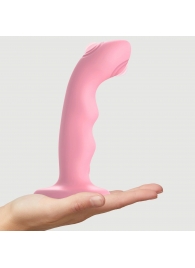 Розовая насадка-стимулятор Strap-On-Me Tapping Dildo Wave - Strap-on-me - купить с доставкой в Томске