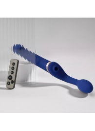 Синий безремневой страпон Multi Orgasm Bendable Strap-On size L с клиторальной стимуляцией - Strap-on-me - купить с доставкой в Томске