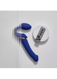 Синий безремневой страпон Multi Orgasm Bendable Strap-On size L с клиторальной стимуляцией - Strap-on-me - купить с доставкой в Томске