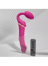 Ярко-розовый безремневой страпон Multi Orgasm Bendable Strap-On size L с клиторальной стимуляцией - Strap-on-me - купить с доставкой в Томске