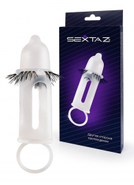 Эластичная насадка на пенис с подхватом мошонки и стимулирующими «ресничками» - Sextaz - в Томске купить с доставкой