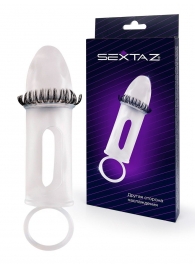 Закрытая насадка на пенис с подхватом мошонки и стимулирующими «ресничками» - Sextaz - в Томске купить с доставкой