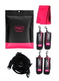 Черно-розовый эротический набор: фиксатор, оковы, наручники, повязка - Erokay - купить с доставкой в Томске