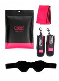 Черно-розовый эротический набор: маска, наручники и повязка - Erokay - купить с доставкой в Томске