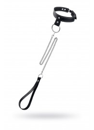 Черный узкий однослойный ошейник с серебристым поводком-цепочкой - Pecado - купить с доставкой в Томске