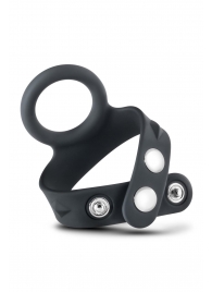 Черное эрекционное кольцо с подхватом мошонки на кнопках VS6 - Blush Novelties - в Томске купить с доставкой