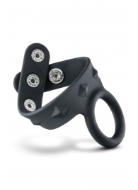 Черное эрекционное кольцо с подхватом мошонки на кнопках VS6 - Blush Novelties - в Томске купить с доставкой