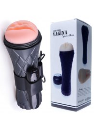 Телесный мастурбатор-вагина в черной колбе с вибрацией - Boys of Toys - в Томске купить с доставкой