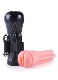 Телесный мастурбатор-вагина в черной колбе с вибрацией - Boys of Toys - в Томске купить с доставкой
