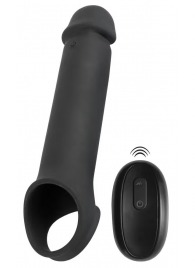 Черная вибронасадка для пениса с хомутом для мошонки и пультом ДУ Remote Controlled Penis Extension - Orion - в Томске купить с доставкой