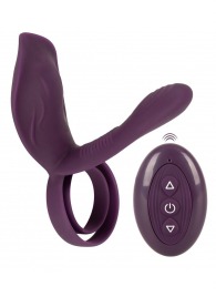 Фиолетовая насадка на член с клиторальным отростком и пультом ДУ RC Couple’s Vibrator 2 - Orion - в Томске купить с доставкой