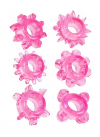 Набор из 6 розовых эрекционных колец с различным рельефом - Erowoman-Eroman - в Томске купить с доставкой