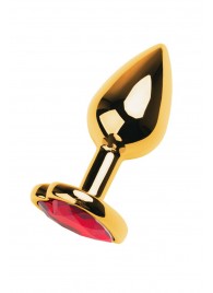 Золотистая анальная пробка с кристаллом-сердцем - 7,5 см. - ToyFa - купить с доставкой в Томске