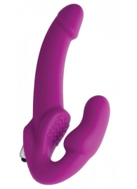 Ярко-розовый безремневой вибрострапон Evoke Vibrating Strapless Silicone Strap-on Dildo - XR Brands - купить с доставкой в Томске