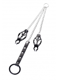 Черно-серебристые зажимы для сосков с кольцом для пениса TOYFA Metal - ToyFa - купить с доставкой в Томске