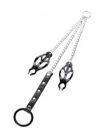 Черно-серебристые зажимы для сосков с кольцом для пениса TOYFA Metal - ToyFa - купить с доставкой в Томске