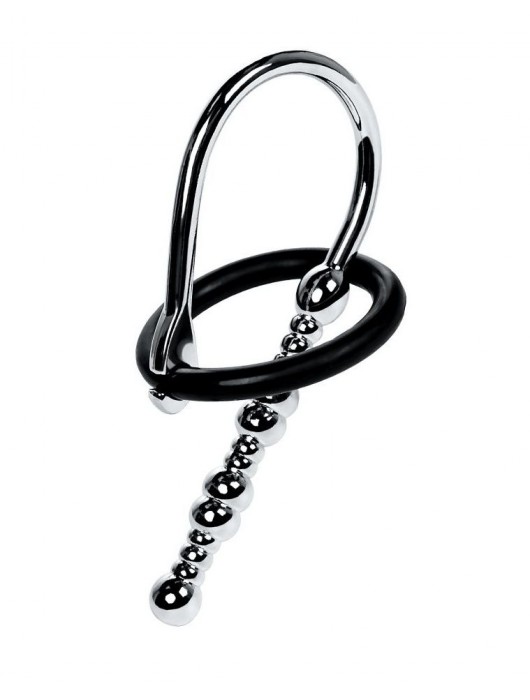 Серебристый уретральный плаг-бусины TOYFA Metal с мягким фиксириющим кольцом - ToyFa - купить с доставкой в Томске