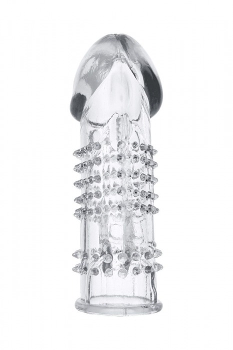 Прозрачная гелевая насадка с шипами и клиторальным отростком - 13 см. - Toyfa Basic - в Томске купить с доставкой