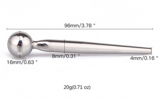 Гладкий металлический уретральный плаг с шариком - 9,6 см. - Notabu - купить с доставкой в Томске