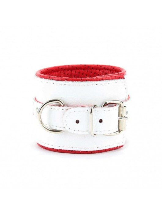 Бело-красные кожаные наручники для медсестры - БДСМ Арсенал - купить с доставкой в Томске