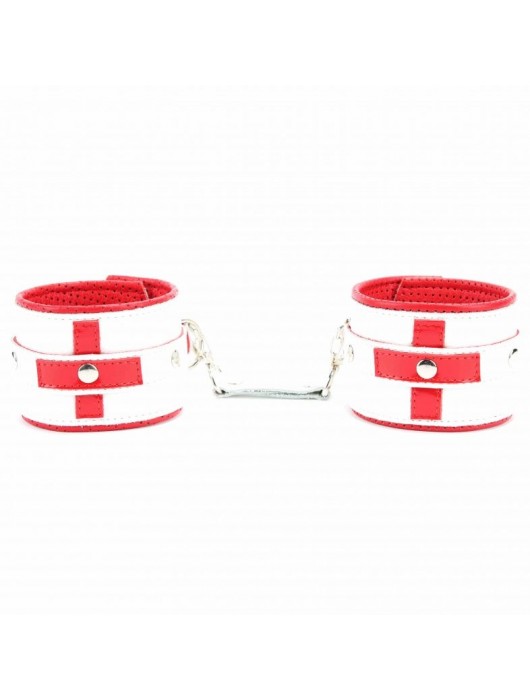 Бело-красные кожаные наручники для медсестры - БДСМ Арсенал - купить с доставкой в Томске