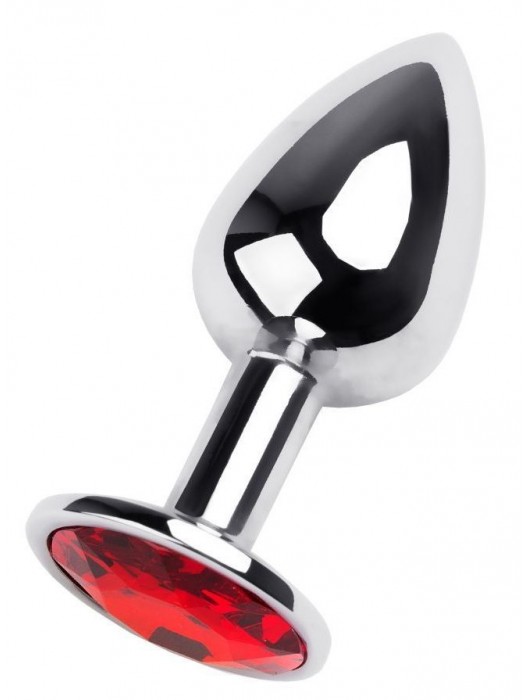 Маленькая коническая серебристая анальная пробка с красным кристаллом - 7 см. - ToyFa - купить с доставкой в Томске