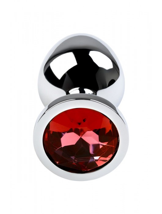 Серебристая коническая анальная пробка с красным кристаллом - 8 см. - ToyFa - купить с доставкой в Томске