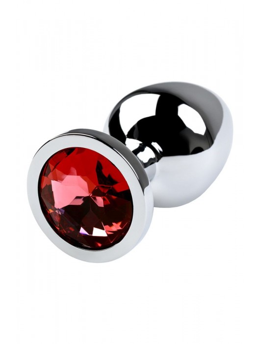 Серебристая коническая анальная пробка с красным кристаллом - 8 см. - ToyFa - купить с доставкой в Томске