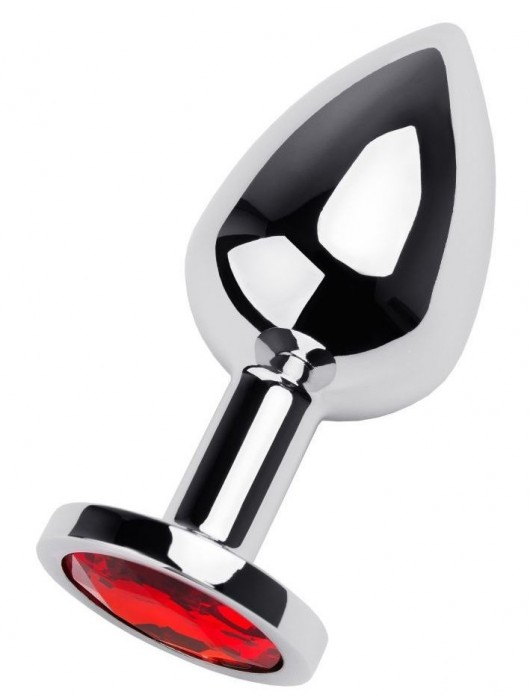 Серебристая коническая анальная пробка с красным кристаллом - 8 см. - ToyFa - купить с доставкой в Томске