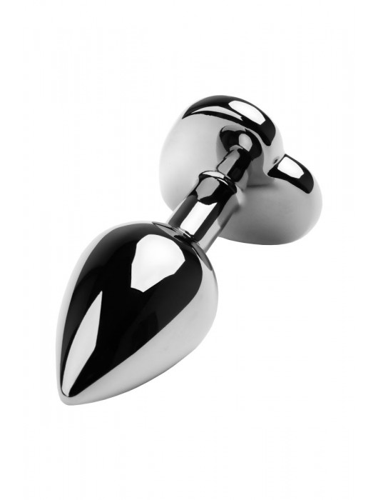 Серебристая коническая анальная пробка с красным кристаллом-сердечком - 7 см. - ToyFa - купить с доставкой в Томске