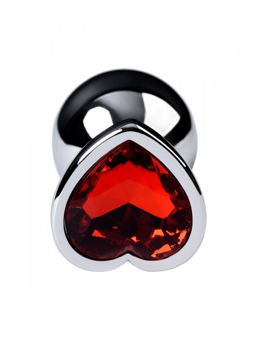 Серебристая коническая анальная пробка с красным кристаллом-сердечком - 7 см. - ToyFa - купить с доставкой в Томске