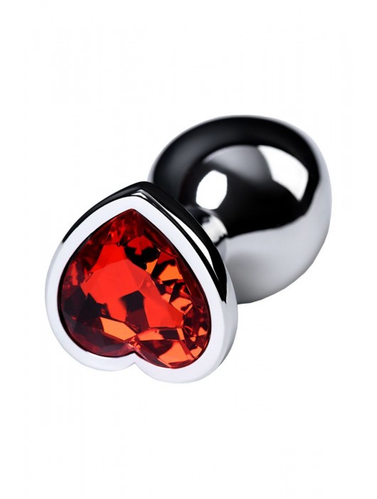 Серебристая коническая анальная пробка с красным кристаллом-сердечком - 7 см. - ToyFa - купить с доставкой в Томске