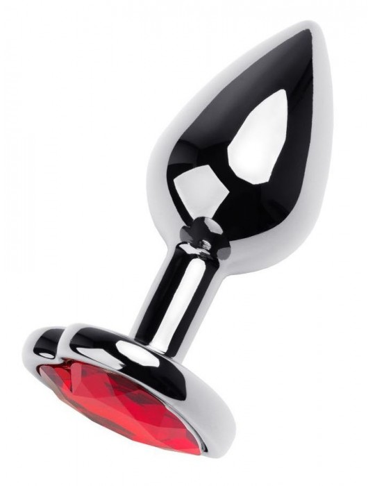 Серебристая коническая анальная пробка с красным кристаллом-сердечком - 7 см. - ToyFa - купить с доставкой в Томске