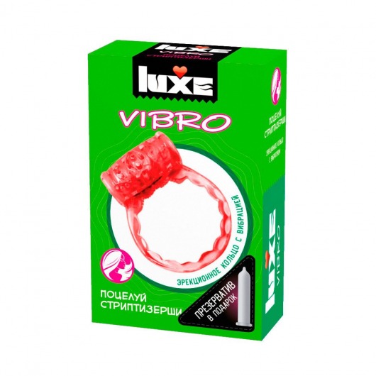 Розовое эрекционное виброкольцо Luxe VIBRO  Поцелуй стриптизёрши  + презерватив - Luxe - в Томске купить с доставкой