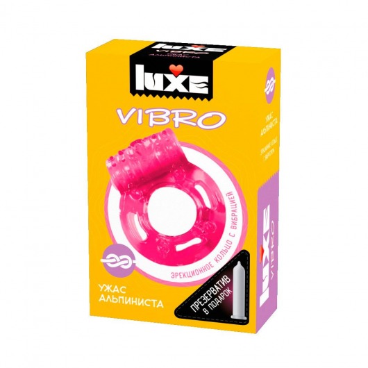 Розовое эрекционное виброкольцо Luxe VIBRO  Ужас Альпиниста  + презерватив - Luxe - в Томске купить с доставкой