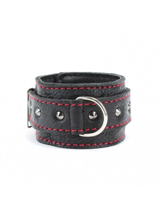 Черные оковы с шипами и контрастной строчкой - БДСМ Арсенал - купить с доставкой в Томске